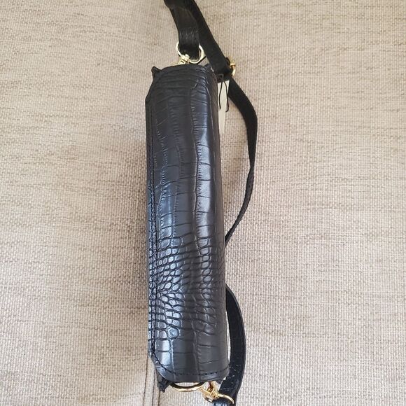 Scui Studios Half Moon Croc Embossed Leather Crossbody Bag in Black - NEW - Picture 8 of 13